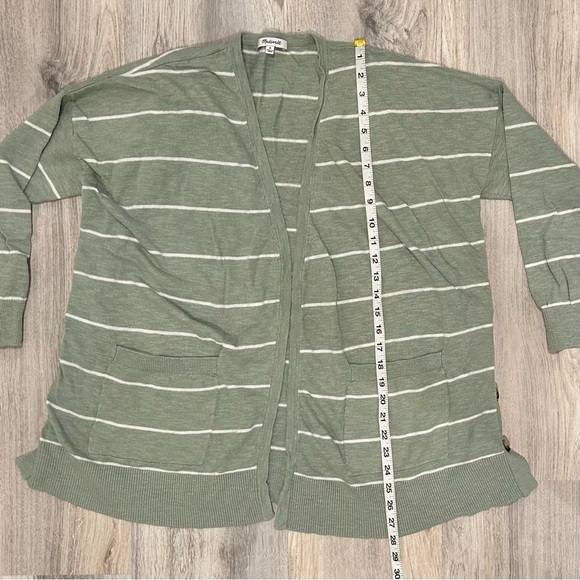 Madewell Stripe Marlton Side-Button Sage Green Oversized Cardigan Sweater Size M - Picture 2 of 9